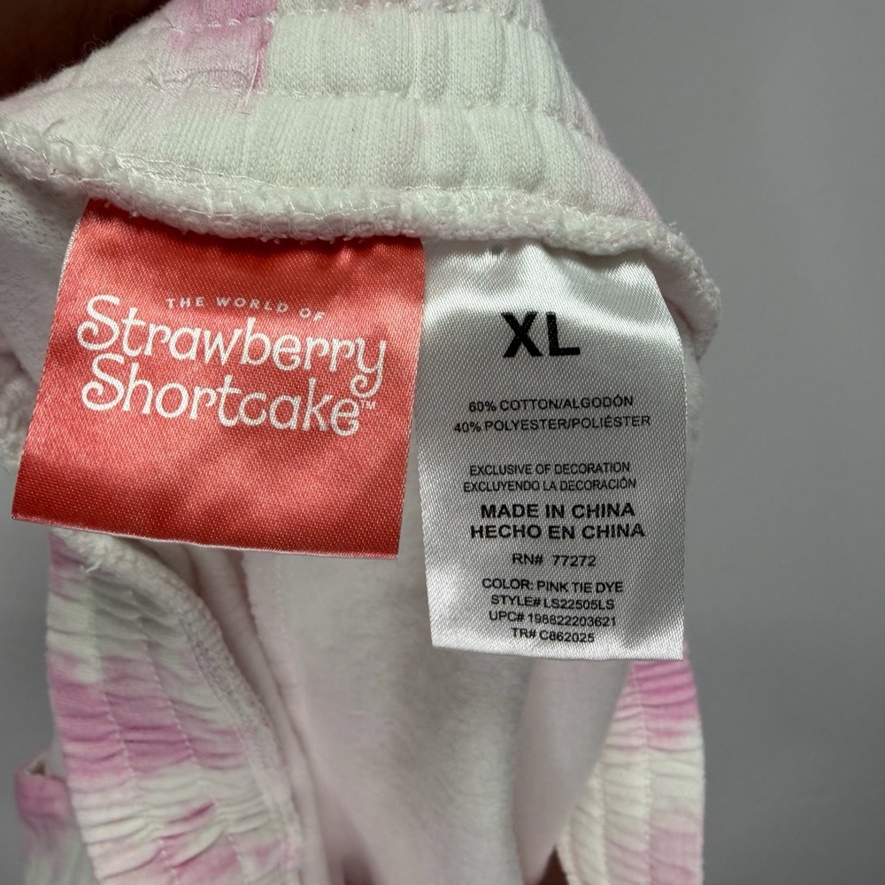 EUC Strawberry Shortcake Drawstring Lounge Shorts | Pink / White Tie Dye size XL - Picture 5 of 6